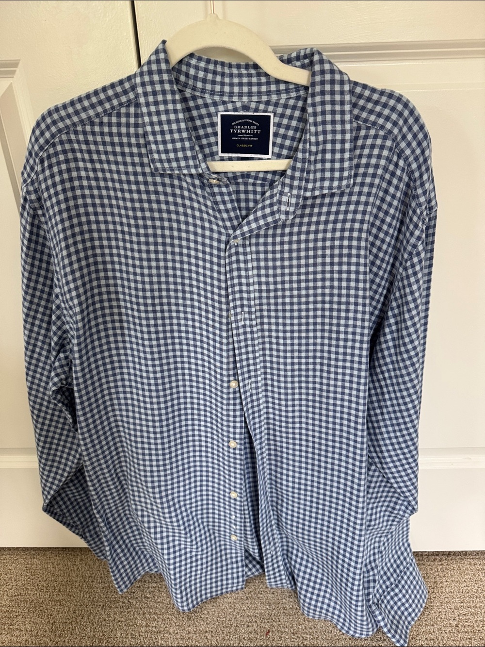 Charles Tyrwhitt Blue and White Gingham Button-Down Shirt